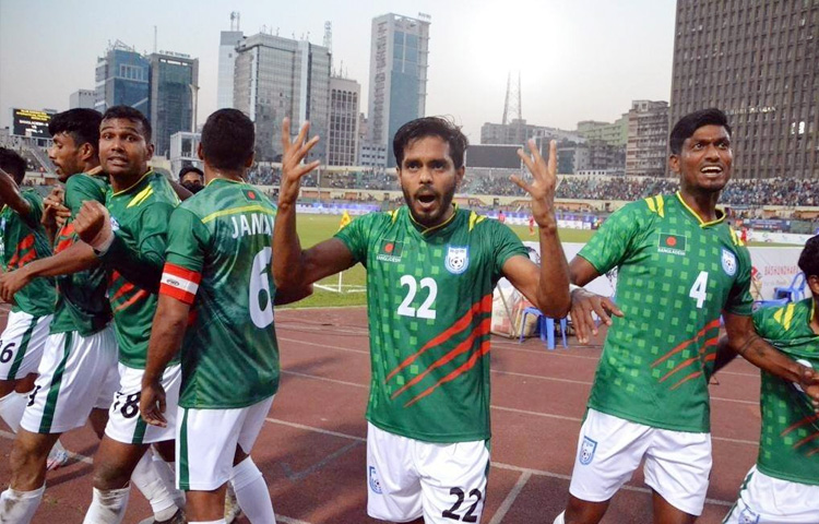 মুজিববর্ষ ফিফা আন্তর্জাতিক প্রীতি ম্যাচে শুক্রবার (১৩ নভেম্বর) নেপালের বিপক্ষে ২-০ গোলের জয় তুলে নিয়েছে বাংলাদেশ, ছবি : বাফুফে